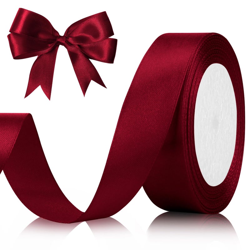 Xioabre Red Ribbon for Gift Wrapping 1 Inch 25 Yds Satin Ribbon for Hair Wine Ribbon Ribbon Burgundy Ribbon for Happy Mothers Day Ribbon Wedding Decor Flower Bouquet Burgundy Ribbon Hair Bows Sewing - Image 1
